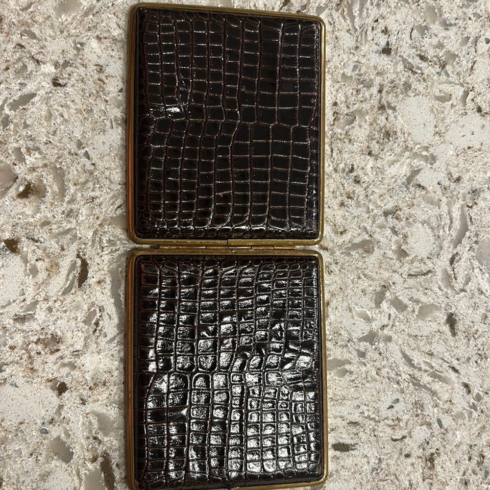 Vintage Brown leather cigarette case,W Germany, used, wear marks, glue at latch